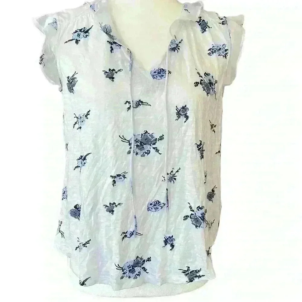 LUCKY BRAND Woman’s Floral Print V- Neck Ruffle Sleeve Cotton Blouse S Medium​